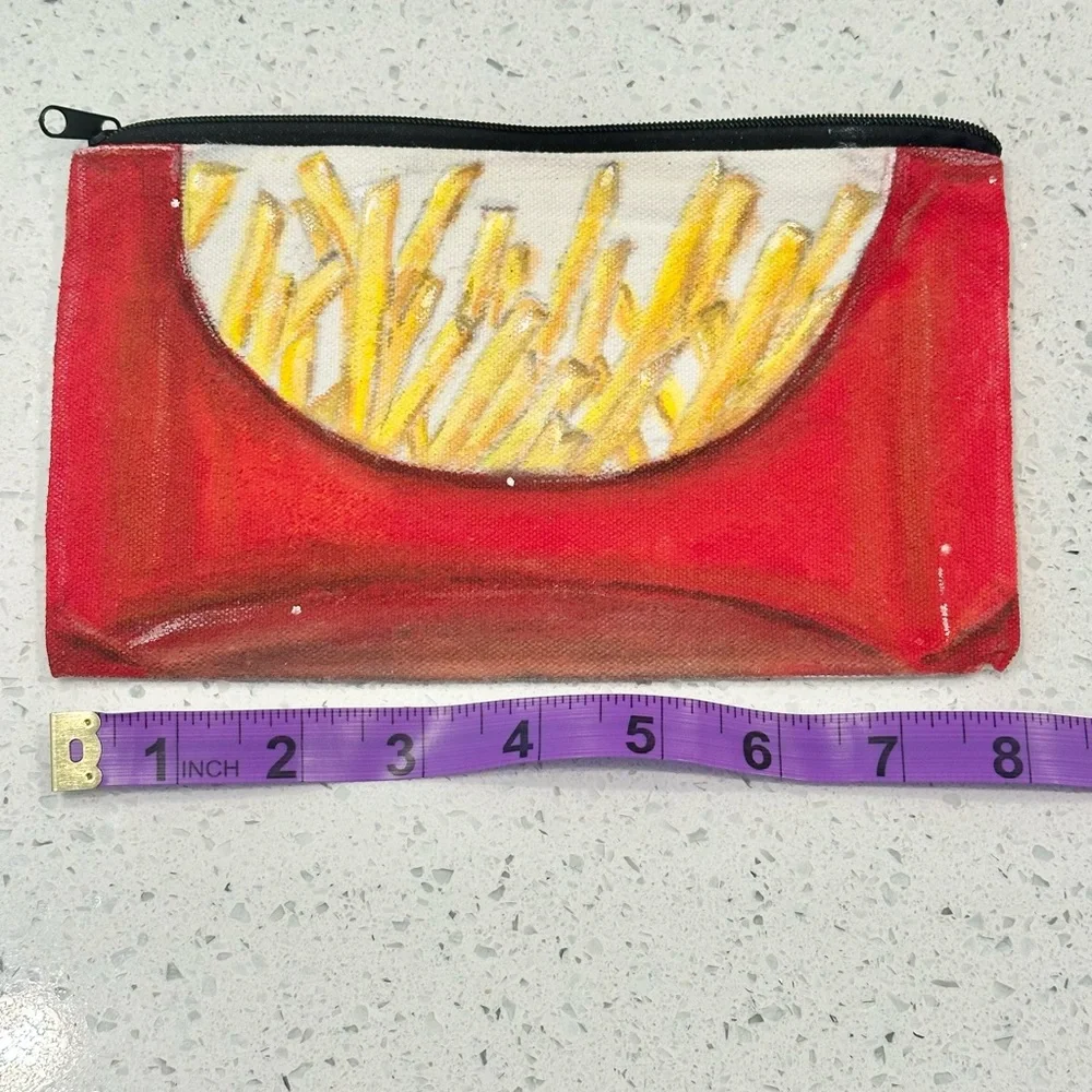 French Fry Pencil Case Beauty/Stationary Bag Handmade Acrylic Paints 7 1/2”L x 5